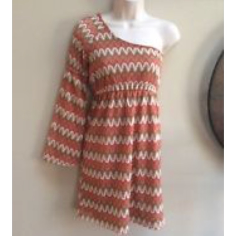 Judith March Small One Shoulder Coral Eyelet Dress